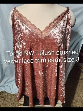 torrid blush crushed velvet lace-trim camisole
